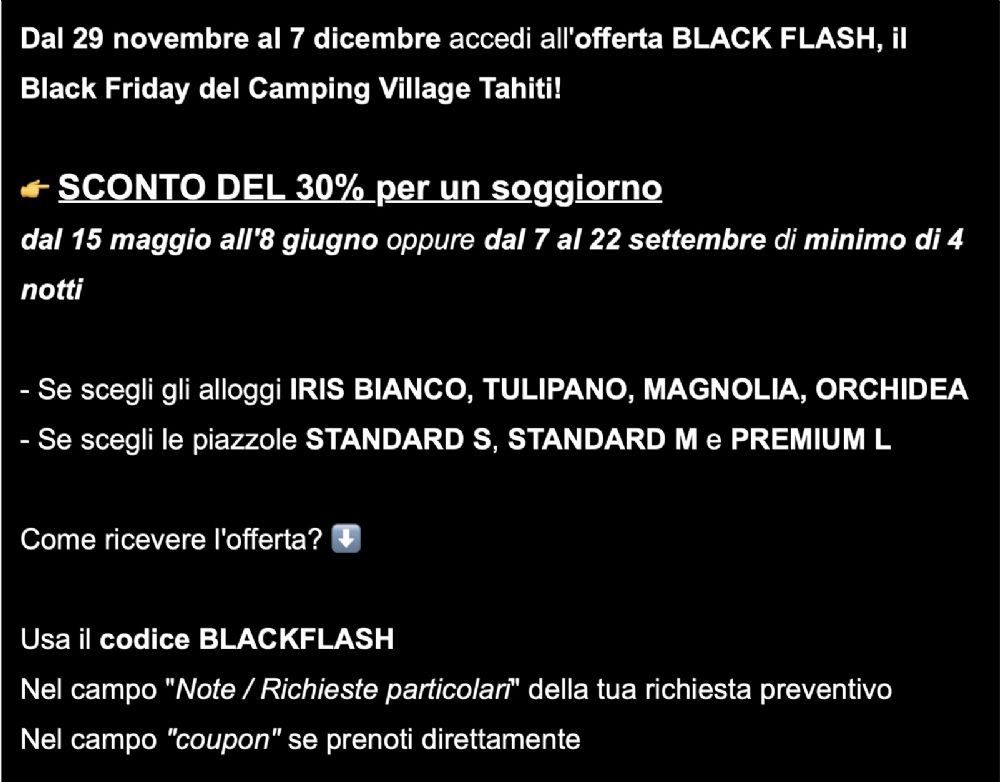 Sconto del 30% per il Black Friday del Tahiti!