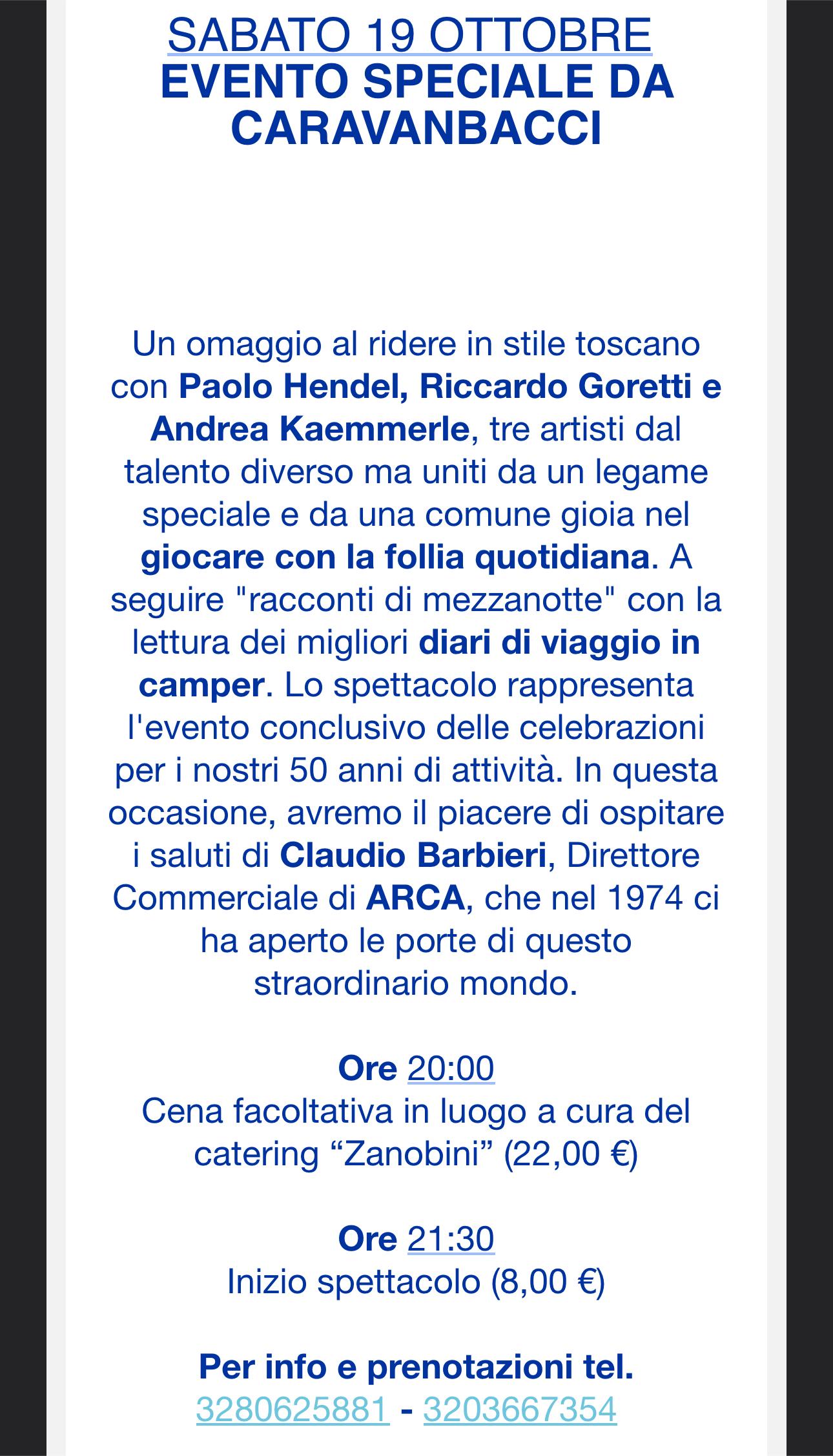 Evento davvero speciale sabato 19 da Caravanbacci