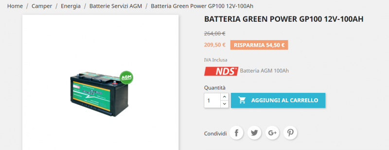 Batteria di servizio camper AGM NDS GREEN POWER 12V